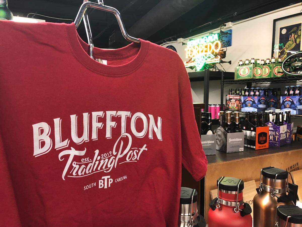 Bluffton Trading Post merchandise is interspersed with beer, wine and food options.