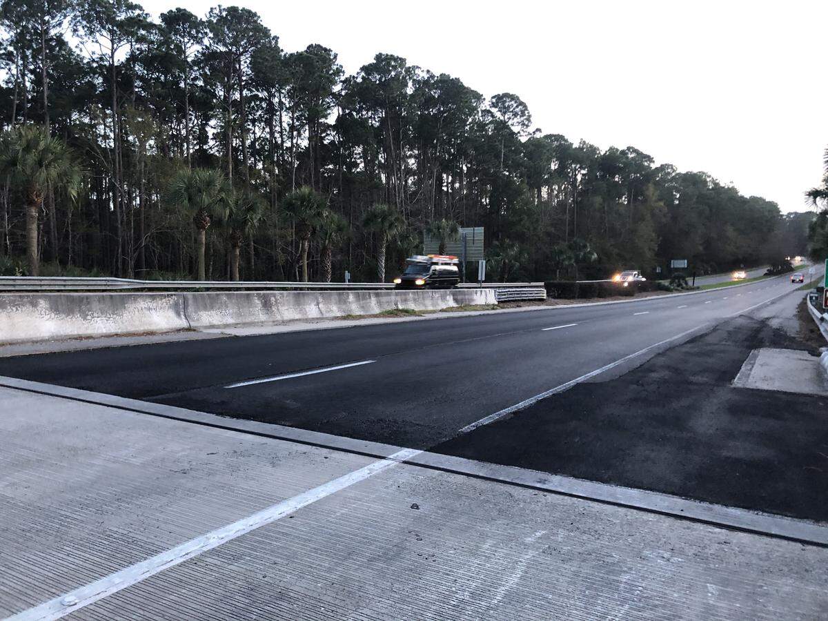 New asphalt at the base of the Cross Island Parkway bridge on Hilton Head Island on Feb. 11, 2020. The project, although not complete, appears stalled to drivers who have seen no construction crews in recent days.