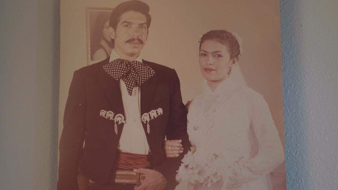 A portrait of Victor Morales' parents sits in his Kansas City, Mo., apartment. Perez's parent, who are from Mexico, never had the opportunity to pursue higher education.