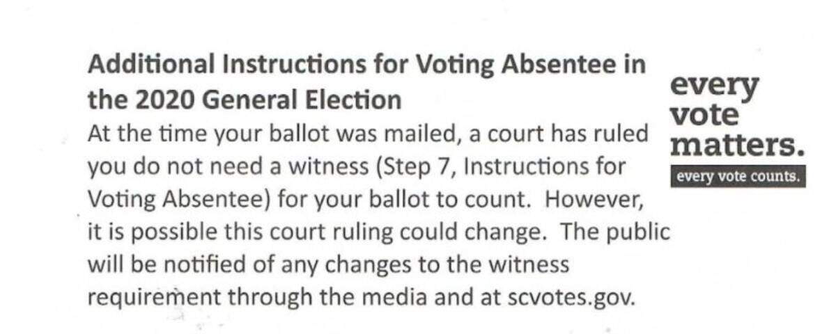 A copy of the flier attached to some Beaufort County mail-in ballots.
