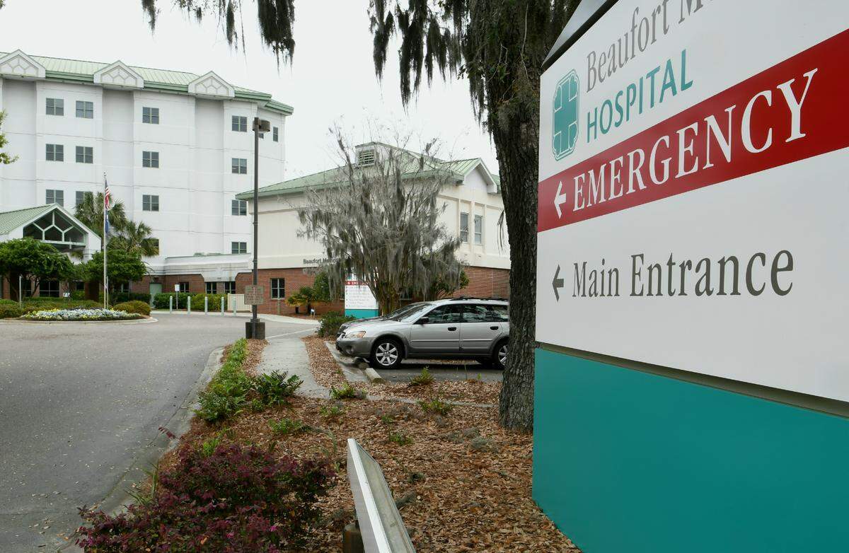 The emergency entrance of Beaufort Memorial Hospital as seen on Monday, March 23, 2020.
