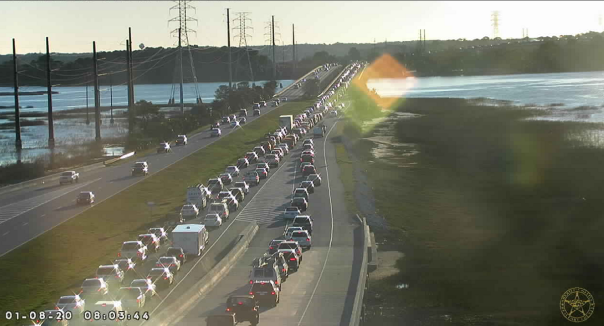 Traffic was backed up Wednesday morning as a disabled vehicle shut down one lane of eastbound traffic