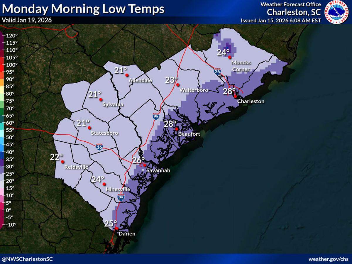 Temperatures will remain colder again on Monday, Jan. 19, 2026, with morning lows reaching the mid-20s across the region.