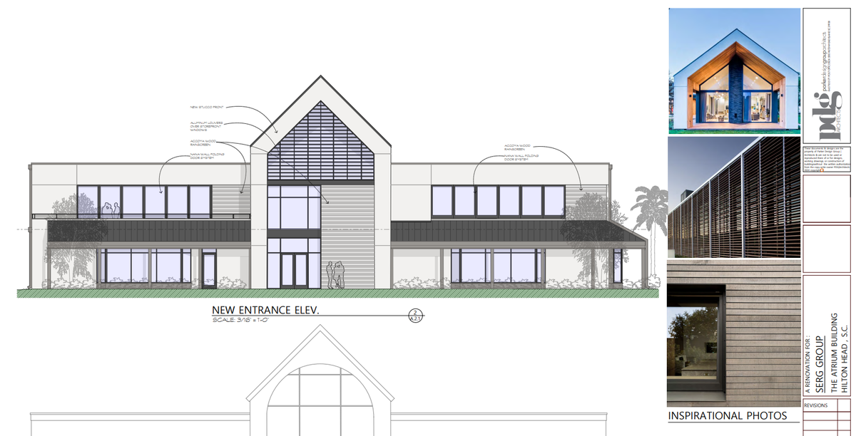 Design documents show how the SERG group plans to give exterior of the Atrium Building a “total face lift.”