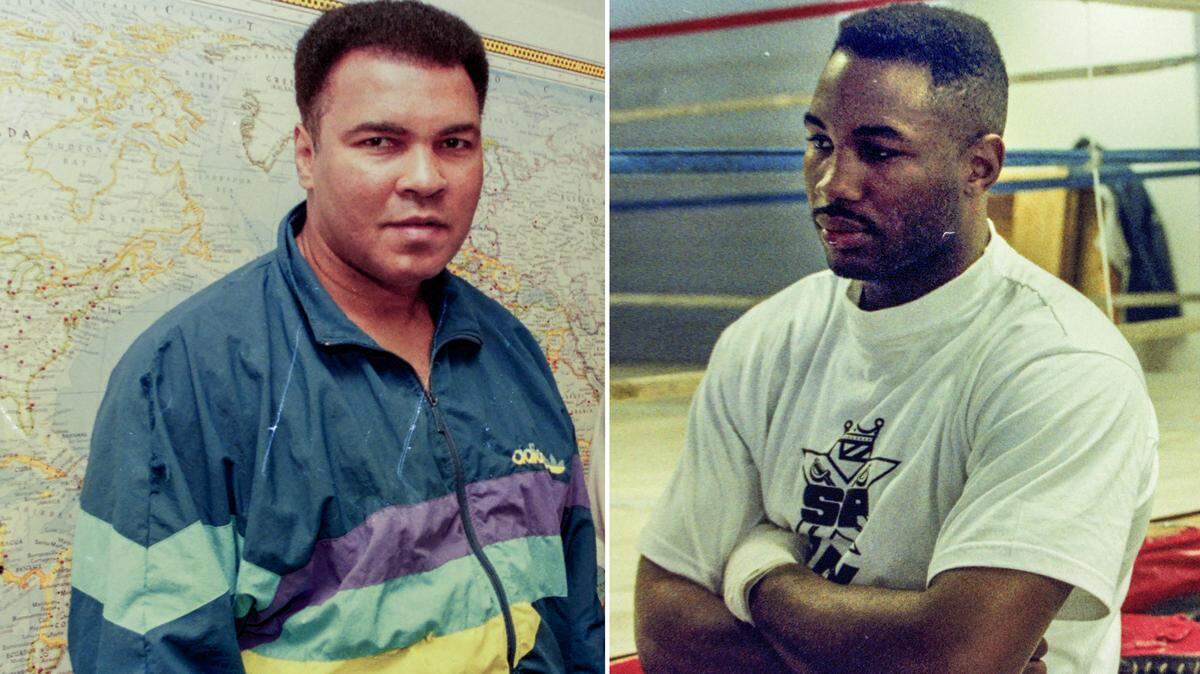 Muhammad Ali, left, and Lennox Lewis are pictured in this photo montage when they were on Hilton Head Island. Ali, in 1992, for treatment at Hilton Head Hospital and Lewis, in 1993, for training on Hilton Head to defend his WBC heavyweight title.