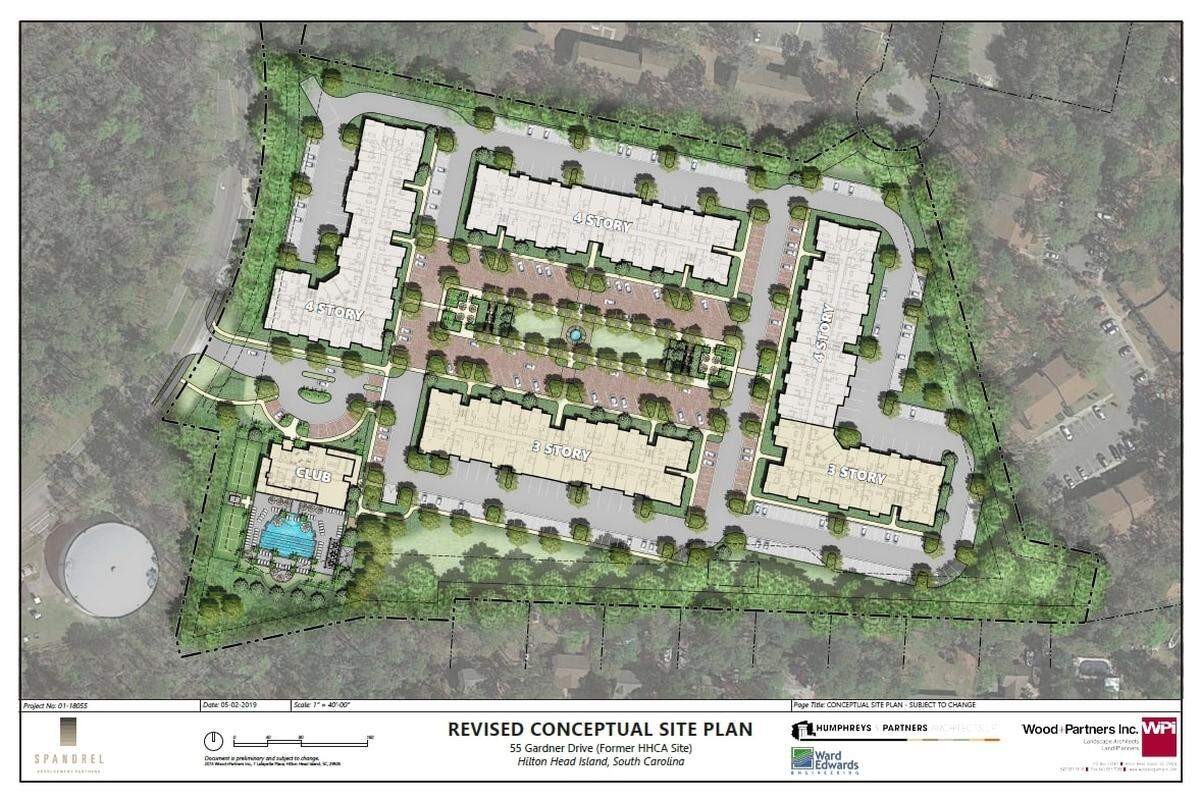 The most current plan for the Hilton Head Christian Academy campus by Spandrel Development Partners. A previous application to rezone the site for 300 apartments was withdrawn after two hours of public comment on the issue on April 2.