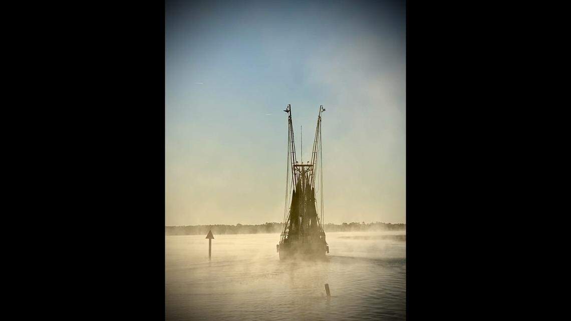 The shrimp boat Lydia Leigh of Sea Eagle Market in Beaufort leaves Lockwoods Folly, North Carolina during a cold snap earlier this year.