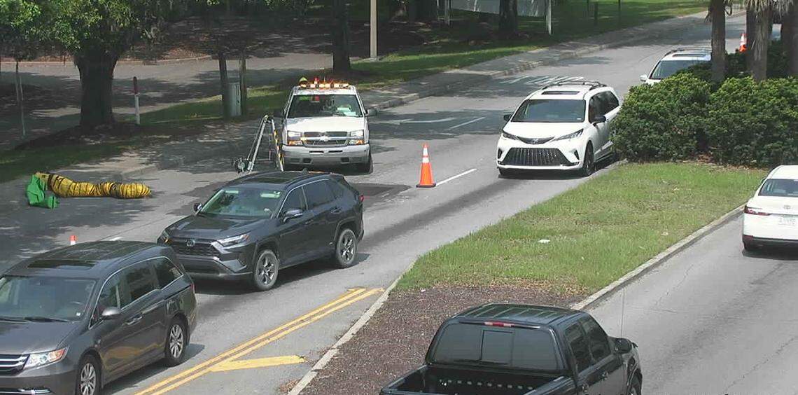 A sink hole on Boundary Street just before Ribaut Road is causing traffic delays.