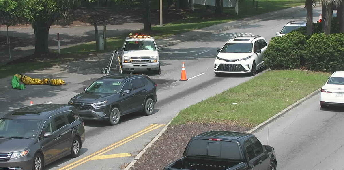 A sink hole on Boundary Street just before Ribaut Road is causing traffic delays.