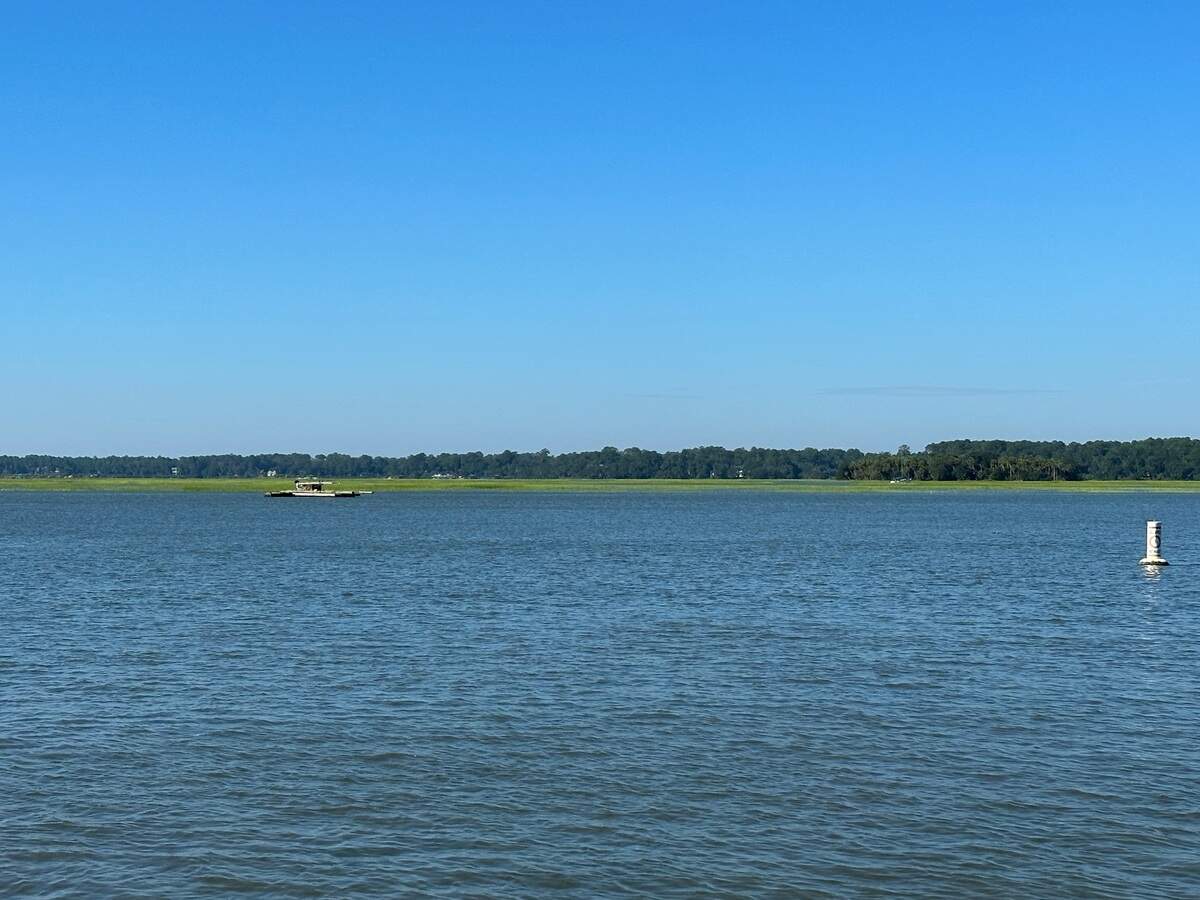 A detached piece of floating dock was left floating near Calhoun Street Dock in Bluffton, SC following Hurricane Idalia’s impact on the area.