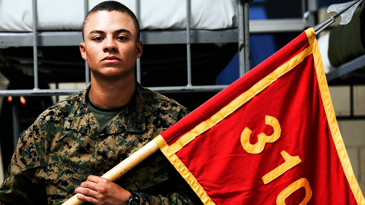 Pfc. Jalen Rooks, a Marine with Kilo Company, 3rd Recruit Training Battalion, graduated boot camp Friday, Dec. 14, 2018, at Marine Corps Recruit Depot Parris Island, S.C.