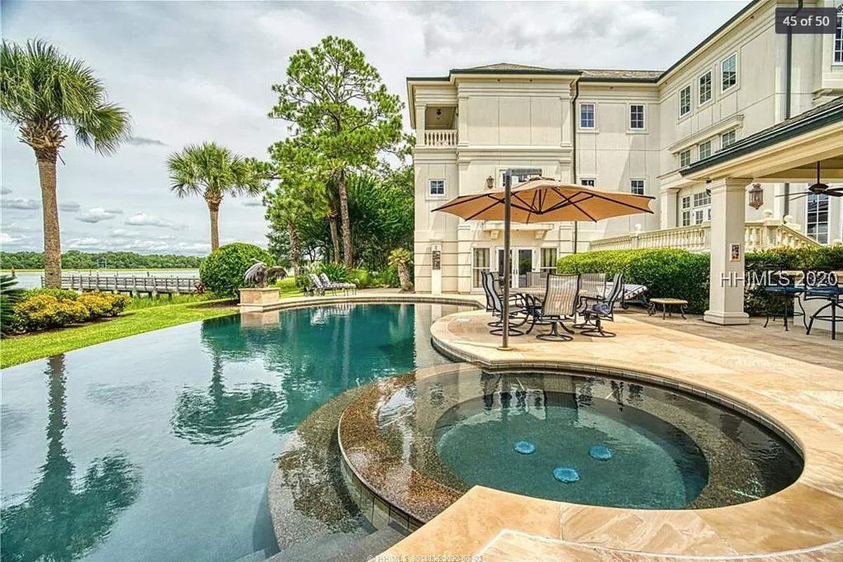 The outdoor pool boarders Broad Creek at a home for sale on Hilton Head Island for $12.5 million.