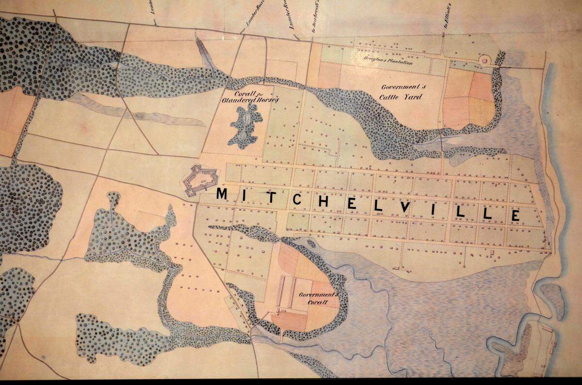 This photograph of a map shows the historic extent of Mitchelville.