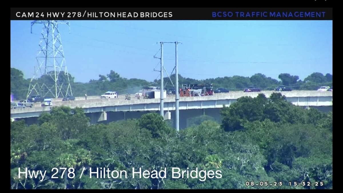 The blocked eastbound lane was a result of a traffic hazard on the first bridge going onto Hilton Head Island on Saturday afternoon.