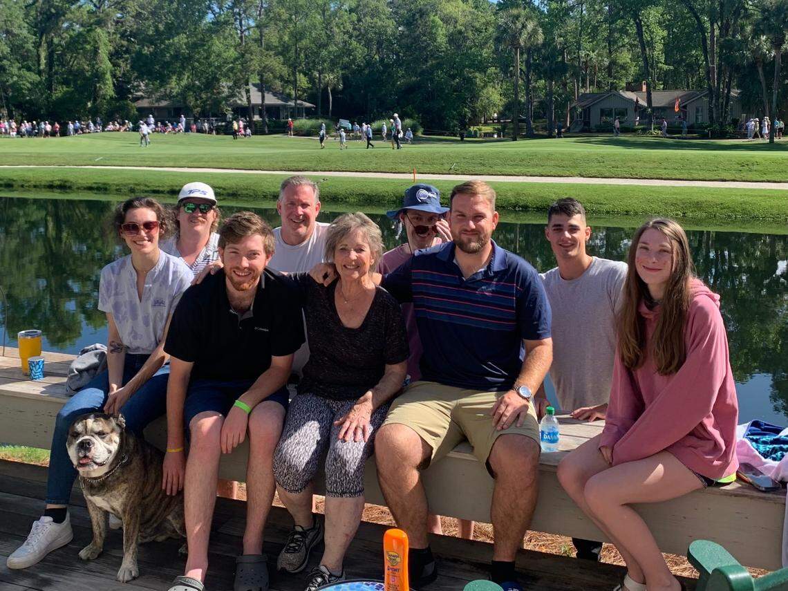 Joan Sully (center) invites friends and family into her Sea Pines home to watch the Heritage Classic.