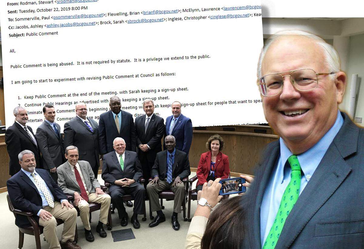 An Oct. 22, 2019 email from Beaufort County Council Chairman Stu Rodman to other county officials to start “experimenting” with public comment at council meetings.
