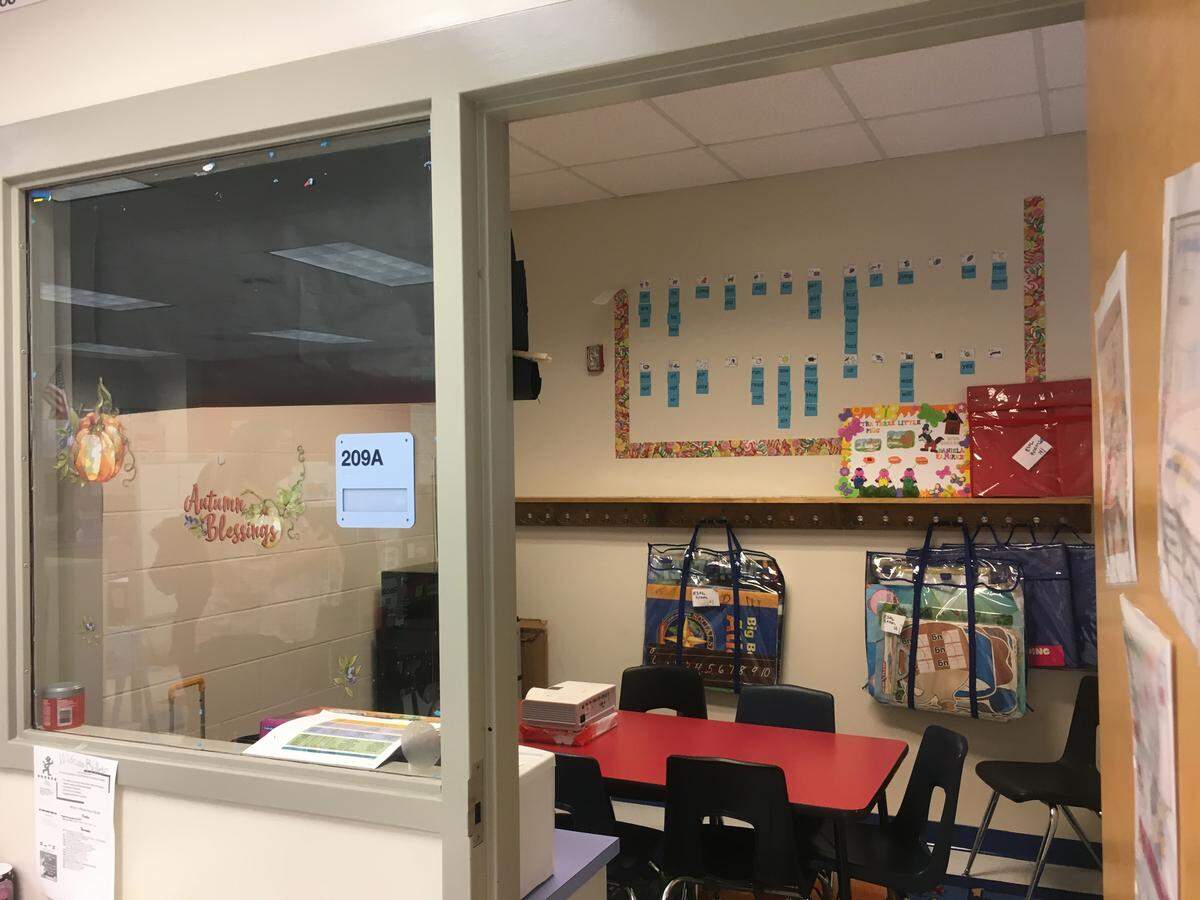 A former office at Bluffton Elementary School was converted into a small classroom for ESOL teacher Sandra Tarazona.