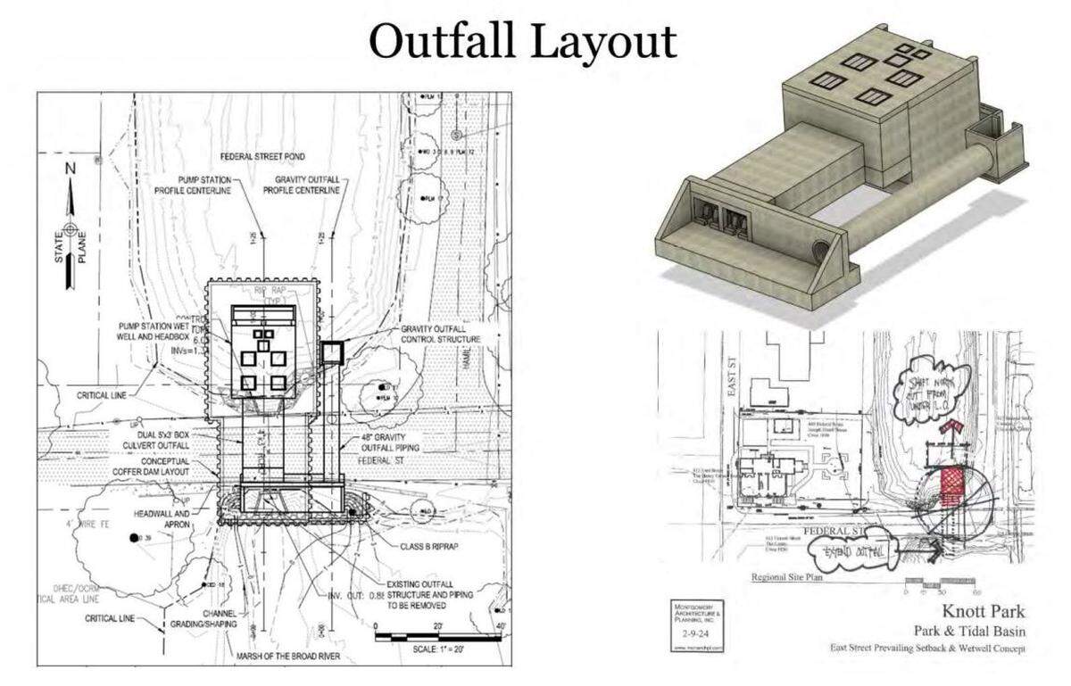 The proposed updated outfall layout that Davis and Floyd engineers say would reduce future flooding events in The Point, a historic neighborhood in Beaufort, South Carolina.