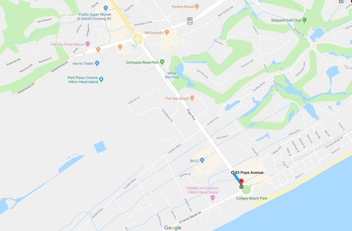 The span of road expected to be closed on Feb. 21 and Feb. 22: the left lane on Pope Avenue heading toward Coligny Circle at Lagoon Road.