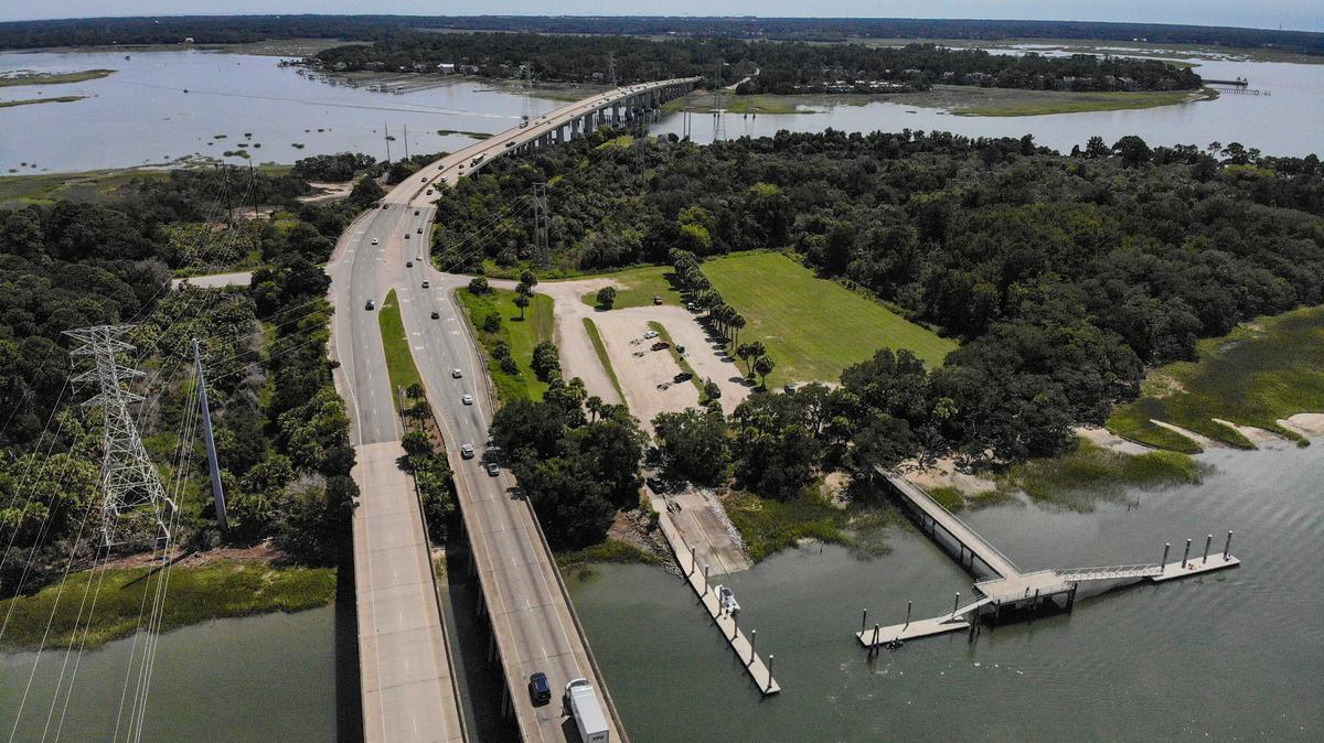 A look at the bridges to Hilton Head Island photographed on Sept. 8, 2023, with C.C. Haigh, Jr. Boat Landing - to the right of center - on Pinckney Island.