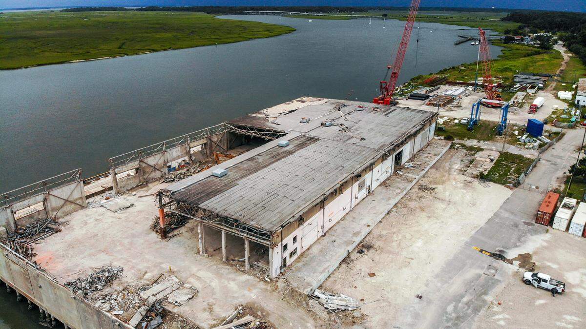 Work continued on the dismantling of the former South Carolina State Ports Authority terminal by Safe Harbor on Monday, July 10, 2023 along Battery Creek in the Town of Port Royal.