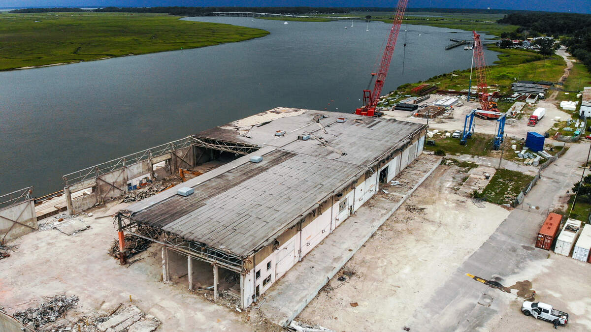 Work on dismantling the former S.C. State Ports Authority Dock 21 by Safe Harbor on Monday, July 10, 2023 along Battery Creek in the Town of Port Royal.