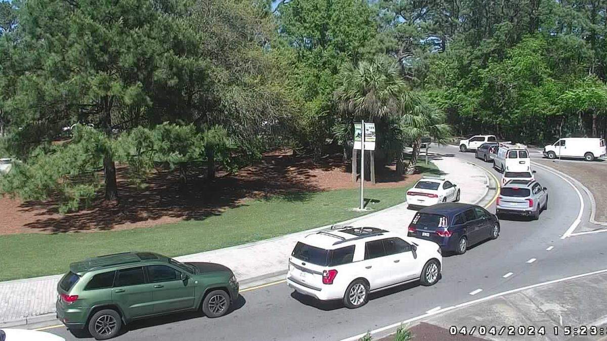 Traffic on Sea Pines Circle at U.S. 278 at 3:25 p.m. Thursday.