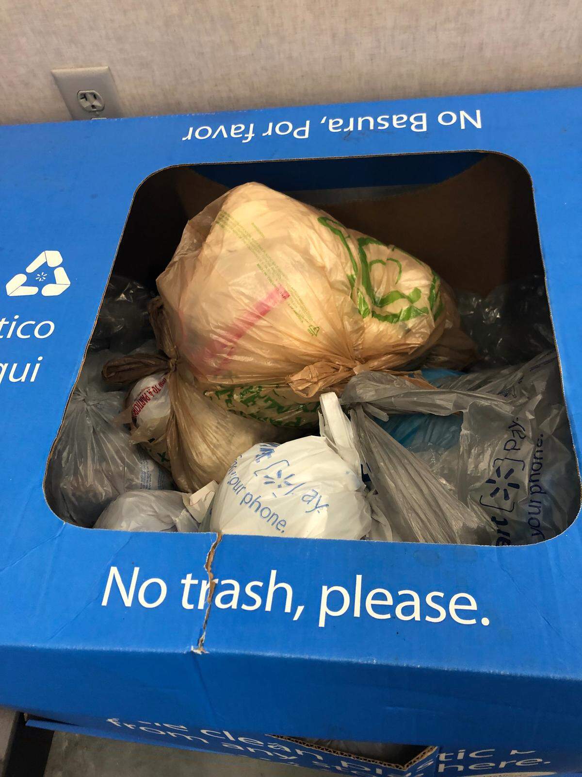 Recycled single-use plastic bags at the Walmart in Bluffton on Tuesday, Nov. 14. Although the county has banned plastic bags, several stores still participate in bag recycling programs.