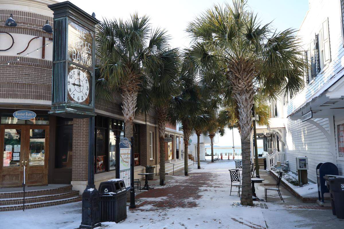 Downtown Beaufort received an estimated 2 inches of snow, which could be seen coating the sidewalks in the area the morning of Feb. 1, 2026.
