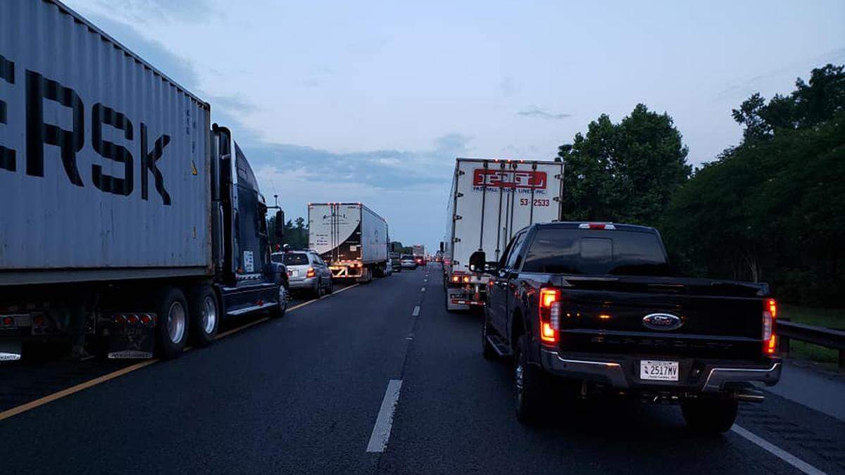 Traffic was at a standstill early Tuesday morning as southbound lanes of I-95 were shut down after a semi drove off the bridge over the Savannah River at the South Carolina/Georgia state line.