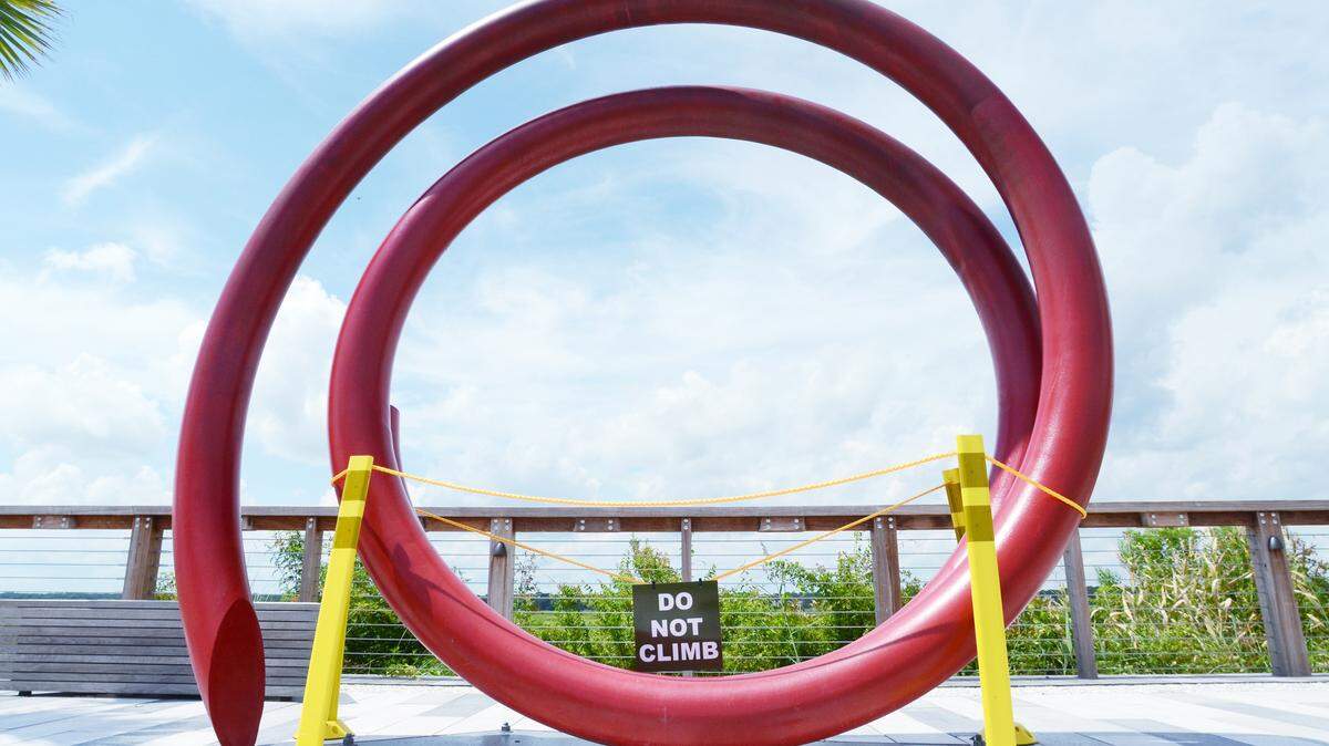 Hilton Head's latest piece of public art is photographed on Tuesday at Shelter Cove Community Park. The piece has had to be roped off after a youngster became entrapped while climbing it the day before it was to be dedicated.