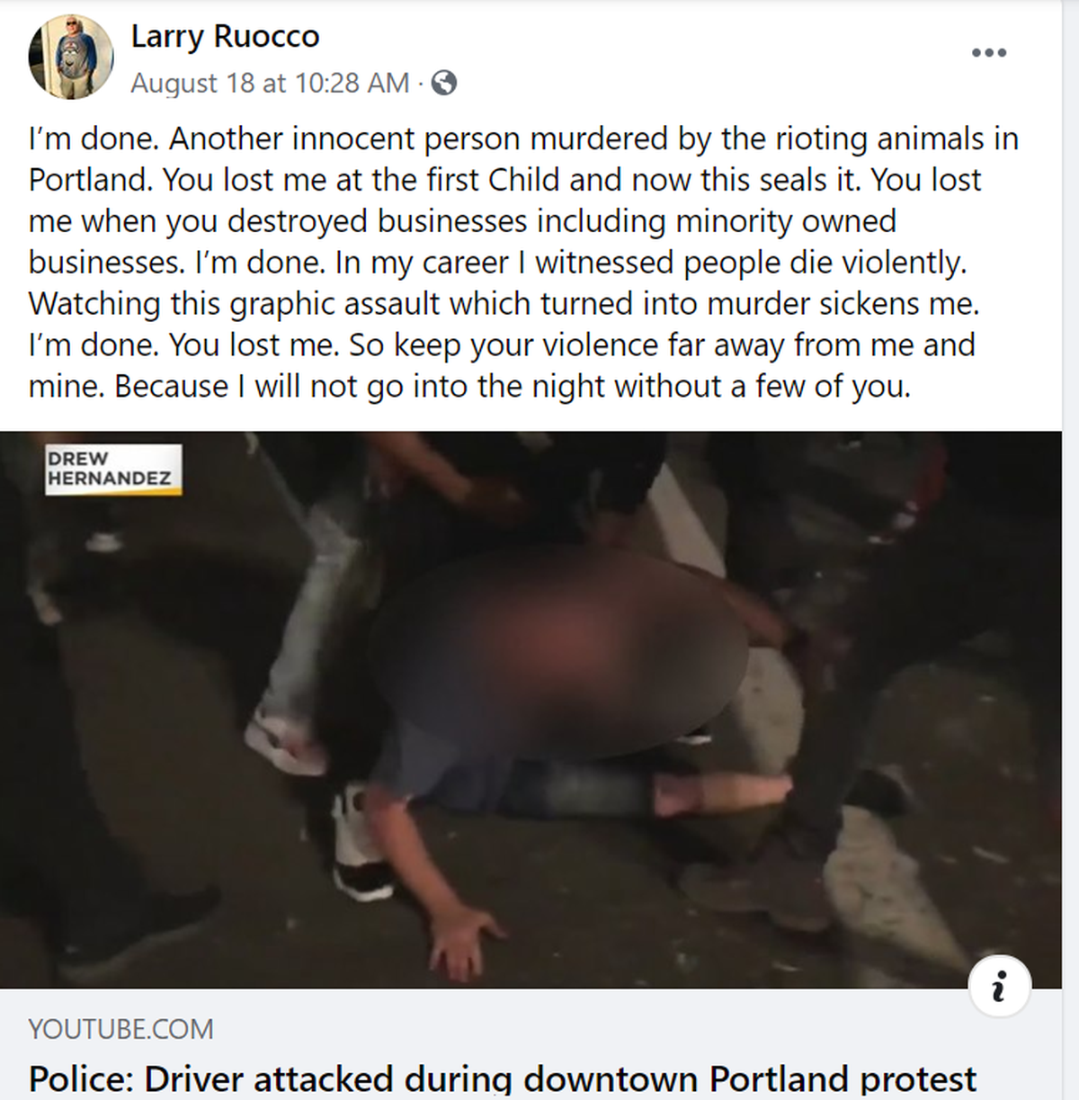 A public Facebook post from Lawrence Ruocco, an appointed member of the citizens advisory committee overseeing Bluffton Police.