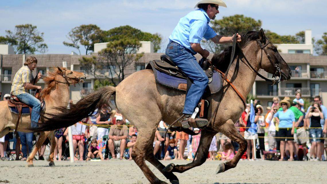 A pair of marsh tackies take off at the start of their heat during the annual Marsh Tacky Run in March 2012 on Coligny Beach on Hilton Head Island. A large crowd was on hand to watch the races, which are part of the island's Gullah Celebration. A dispute with native islanders over the lineage of some horses apparently has convinced the race organizers not to conduct the event in 2013.