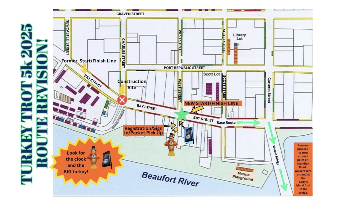 The new route for the 2025 Habitat for Humanity of the Lowcountry Turkey Trot 5k