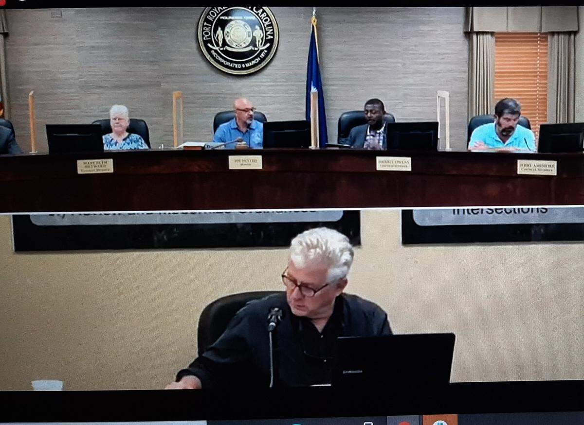 Port Royal Town Manager Van Willis and Town Council members met for a budget meeting earlier in May . The meeting was shown on Facebook Live.