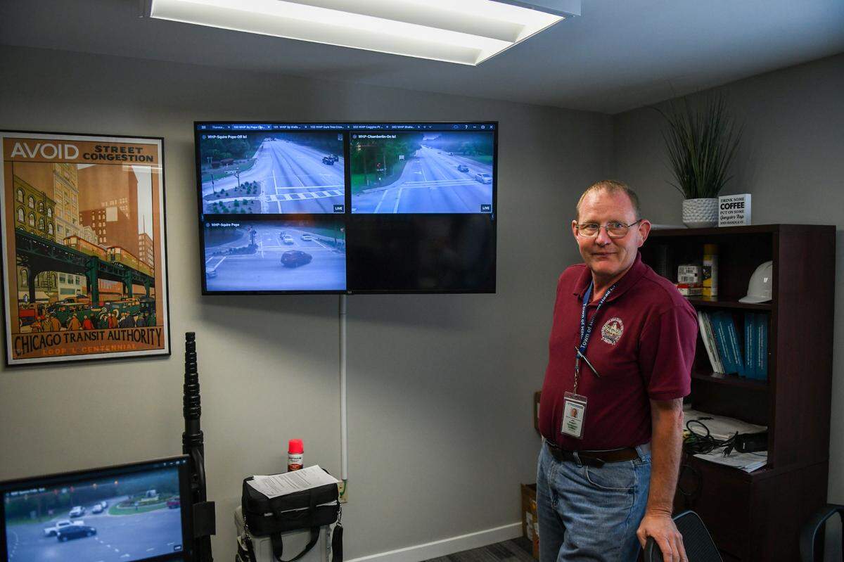 James M. Iwanicki, Town of Hilton Head Island’s Transportation Program Manager stands in the Traffic Management Center on May 20, 2024, where up to 42 intersection cameras can be live-streamed. The adaptive signal system, at a project cost of $3.1 million, is primarily designed to get traffic on and off Hilton Head while keeping pedestrians safe.
