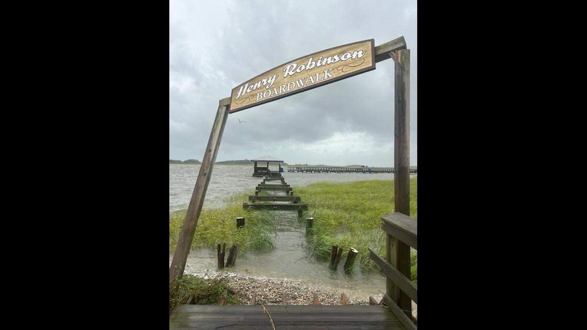 A section of the famed Henry Robinson Boardwalk in Port Royal was washed away by Tropical Storm Helene.