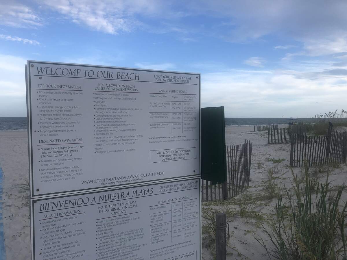The beach rules sign on Hilton Head Island.