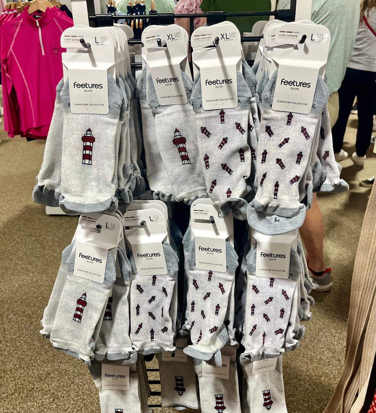 Harbour Town lighthouse sock for purchase inside of the RBC Heritage Golf Shop, Friday, April 18 2025