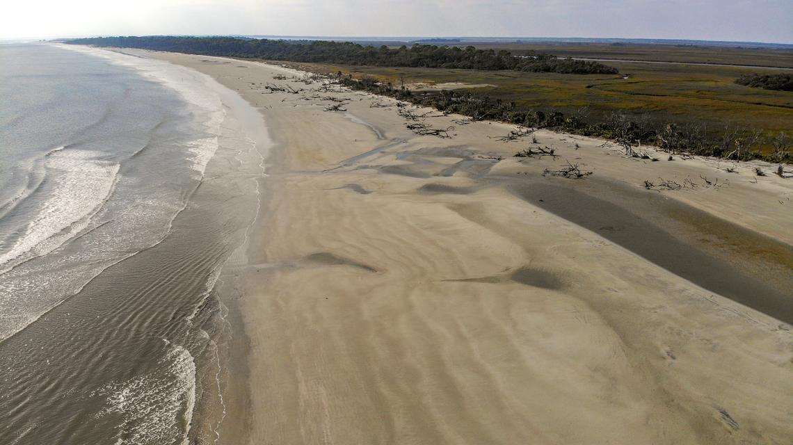 The University of South Carolina’s research lab, the depressions of its footprint barely visible, was removed in less than four days as photographed on Oct. 27, 2022 on Pritchards Island. The university is seeking $1.25 million in funding from the S.C. state legislature in order to honor its agreement with the Philip Rhodes family who had donated the island for research.