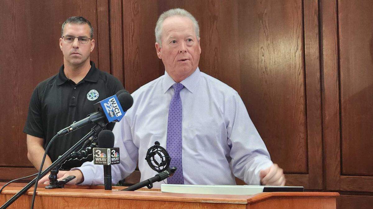 Beaufort County Sheriff PJ Tanner answers questions during a agency press conference Tuesday, Aug. 27, 2024, about the finding of Stanley Kotowski of Mass. who was found dead in Sea Pines on Hilton Head Island, South Carolina.