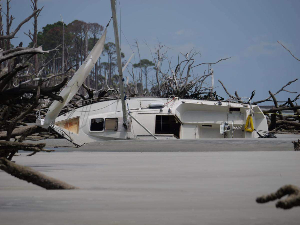 This sailboat is stranded at Boneyard Beach at Hunting Island State Park.