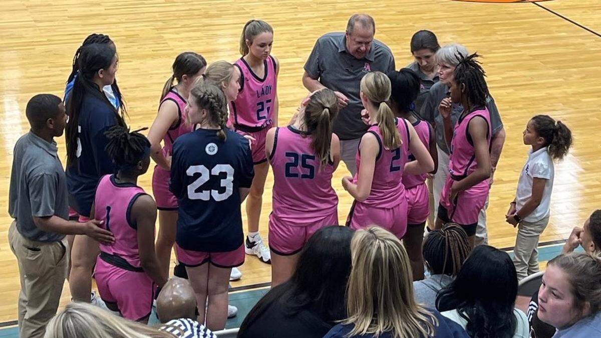 Beaufort Academy girls huddle up during the SCISA Class 2A championship.
