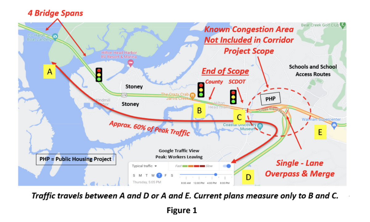 Created by critics of the county’s resolution, this diagram shows the potential ramifications of the bridge expansion project without additional infrastructure improvements.