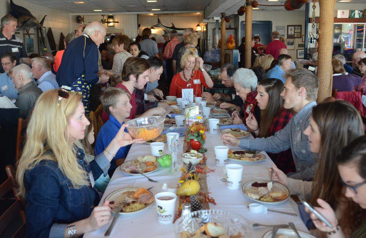 The 17th annual Community Thanksgiving Dinner was held on Nov. 26, 2015, at Hudson’s Seafood House on the Docks. The meal, put on by the restaurant and St. Andrew By-The-Sea United Methodist Church, featured turkey, dressing and all the trimmings served family-style.