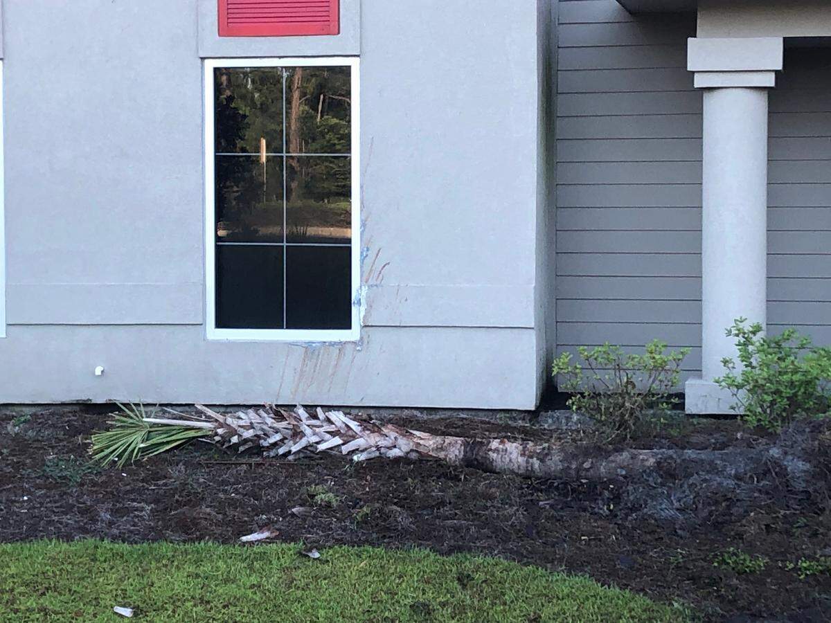 The damage on the Stop N Stor building off Bluffton Parkway in Bluffton.