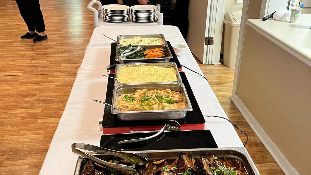A gourmet meal donated by Sea Pines Resort for the Point-In-Time Count Wednesday Jan. 28 at Christ Lutheran Church on Hilton Head Island. Church pastor June Wilkins is in the background.