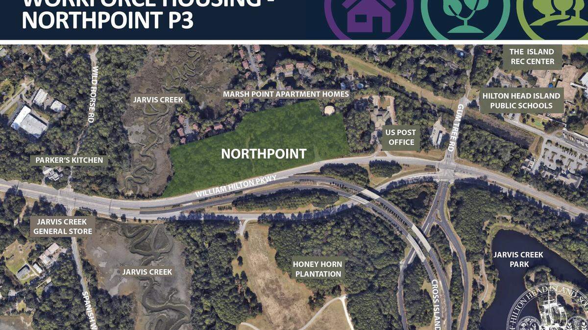 A graphic displaying the future location of a public-private development to house Hilton Head workers. Graphic provided by Town of Hilton Head Island.