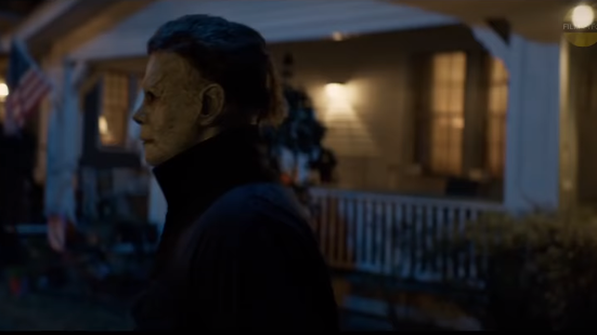 A scene from the 2018 'Halloween' reboot, set to release in October, shows antagonist Michael Myers walking down a street in a Charleston neighborhood.