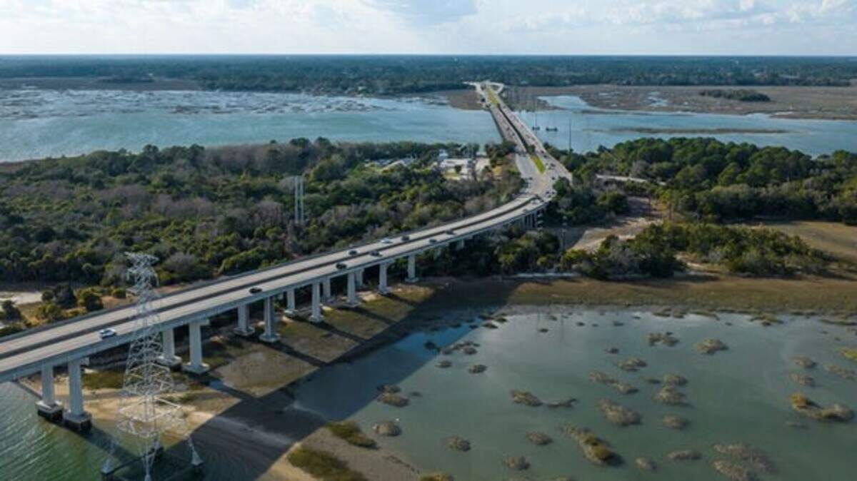 An aerial view of the U.S. 278 bridge to Hilton Head Island, South Carolina.